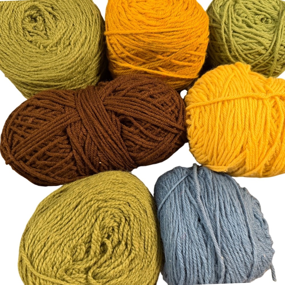 Mixed Earth Tone Yarn Lot Assorted Green Brown Yellow Blue Acrylic Wool Blend